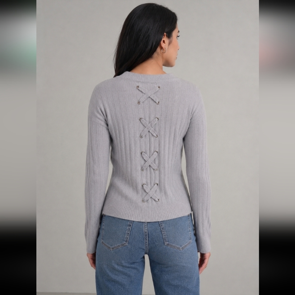 Girls PINK ROSE Grey Medium 10/12 Soft Long Sleeve Sweater